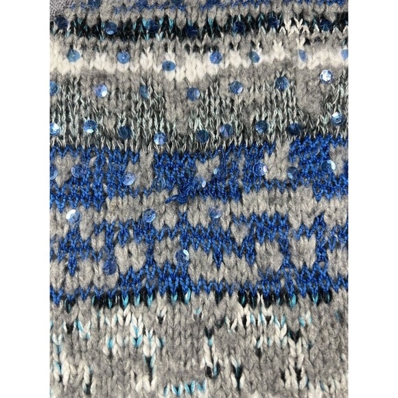 Free People Sweater Small Gray Blue Sequin V-Neck Sweater Short Sleeve Boho - Picture 4 of 7